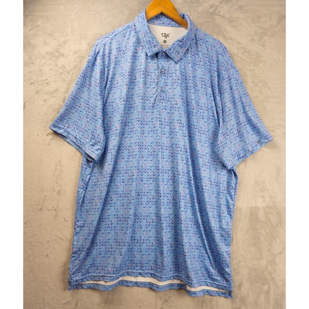1764 Mens 3XL Performance Golf Shirt Short Sleeve Blue Anchor All Over Print